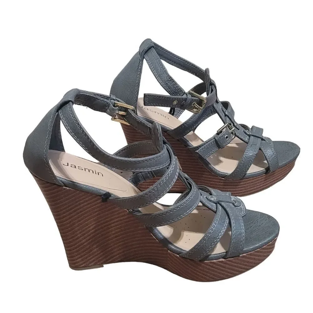 Grey Strappy Studded Wedge